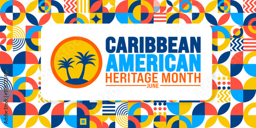 June is Caribbean American Heritage Month geometric shape pattern background template with palm tree vector design. Holiday concept. used to background, banner, placard, card, and poster design