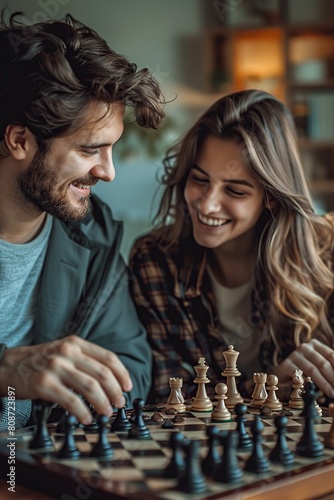 Man and Woman Playing a Game of Chess