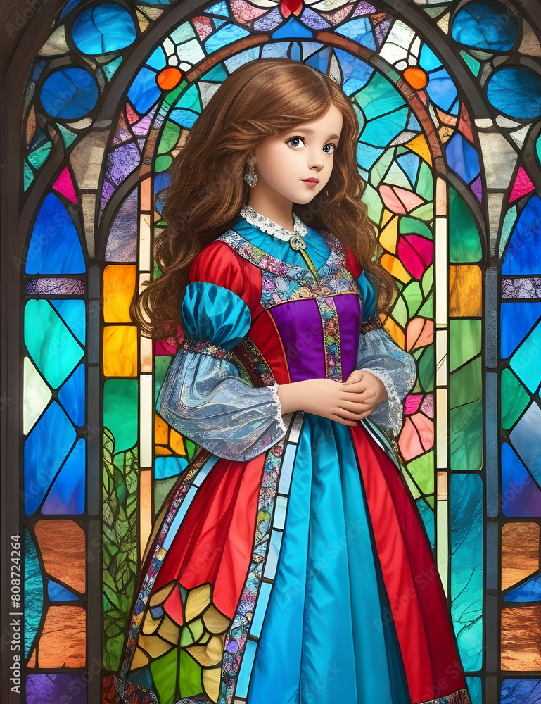 Obraz premium Stained Glass Beautiful Girl Art