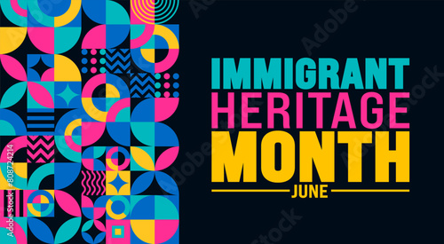 June is Immigrant Heritage Month geometric shape pattern background design template. Holiday concept. use to background, banner, placard, card, and poster design template with text inscription.