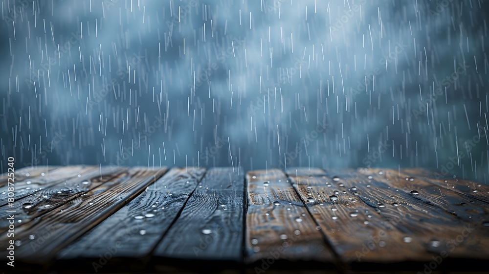 wooden table with rain drops falling on it. background for product mockup wooden table with rain drops falling on it. background for product mockup