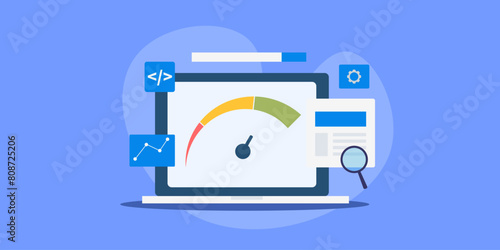 Website optimization improve search visibility performance on web, SEO concept. Vector illustration.