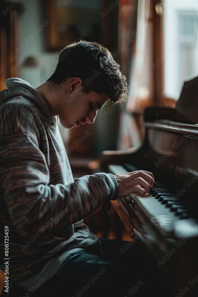 Obraz premium Musician Playing Piano With Headphones