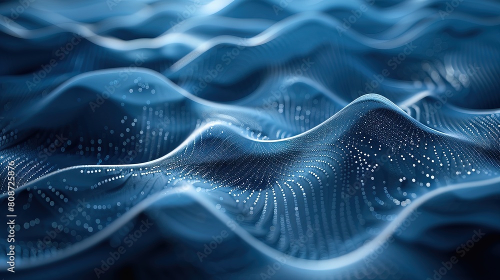Fototapeta premium 3d rendering of abstract wavy lines texture background with glowing particles