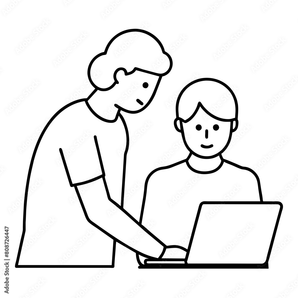 Digital Learning Duo - one person guiding the other through content on laptop screen Digital Learning Duo - one person guiding the other through content on laptop screen