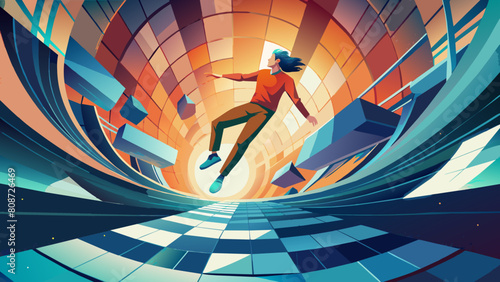 Vertigo Experience - vividly depicts person experiencing vertigo, falling, spiraling tunnel, disorientation photo