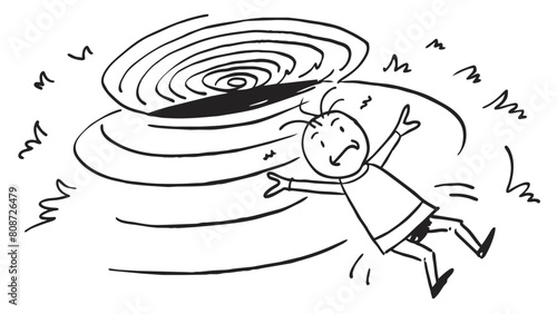person being pulled into swirling vortex, expressing sense of panic or being overwhelmed