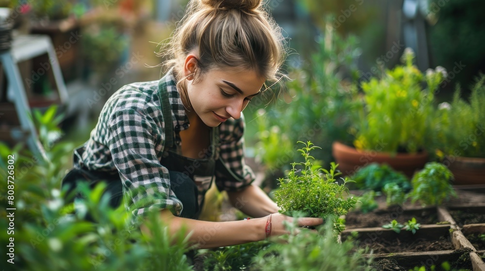 Portrait of young female gardener working with seedlings in greenhouse. Portrait of young female gardener working with seedlings in greenhouse.