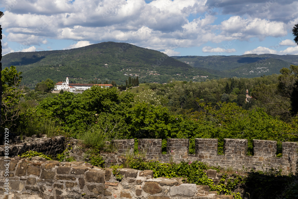 City of Gorizia, Castel on top the hill, wall and fortification, cannons. Panorama whole city. The beautiful streets and the castle behind them are a trace of history. Cultural Heritage Capital 2025. City of Gorizia, Castel on top the hill, wall and fortification, cannons. Panorama whole city. The beautiful streets and the castle behind them are a trace of history. Cultural Heritage Capital 2025.