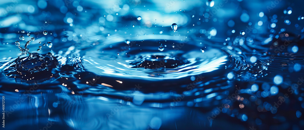 Macro Shot of a Water Drop, Blue Toned with Dynamic Splashes, Highlighting Purity and Freshness Macro Shot of a Water Drop, Blue Toned with Dynamic Splashes, Highlighting Purity and Freshness