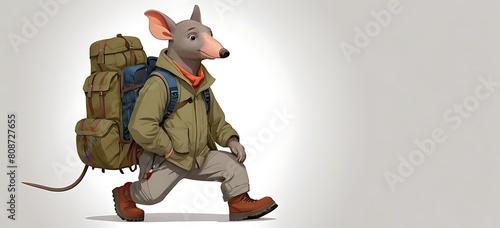 Adventure Aardvark This aardvark is always prepared for outdoor exploration, dressed in practical yet stylish hiking gear like cargo pants, hiking boots, and a utility jacket. photo