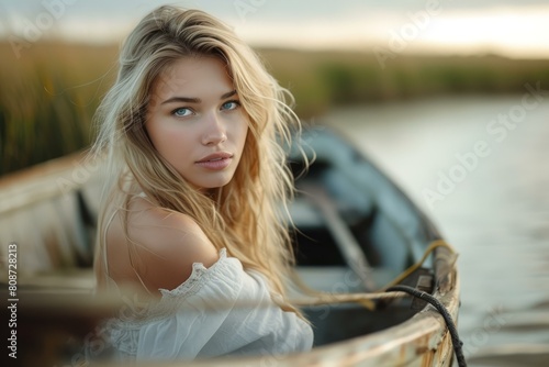 Attractive Beautiful adult blondie woman. Mature smiling looking one alone. Generate Ai