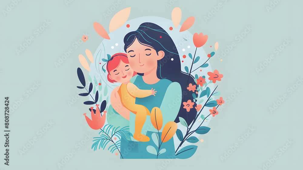 Illustration Of Mother Holding Baby In Arms. Happy Mother`s Day Illustration Of Mother Holding Baby In Arms. Happy Mother`s Day