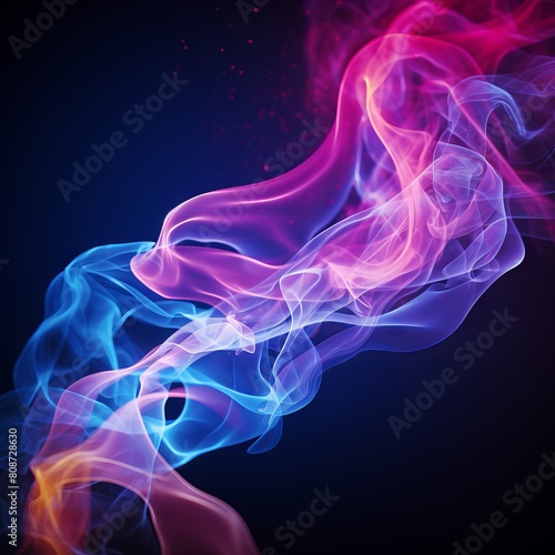 Blue and pink smoke flowing beautifully on black background.