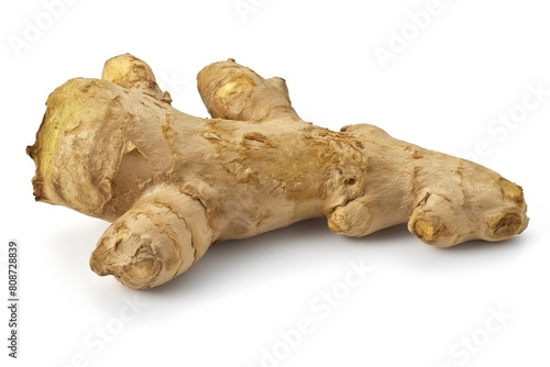 Organic ginger root isolated on white, highlighting its earthy texture and natural shape