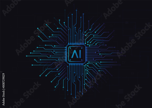 Artificial intelligence chipset on circuit board in futuristic concept technology artwork for web, banner, card, cover. Vector illustration