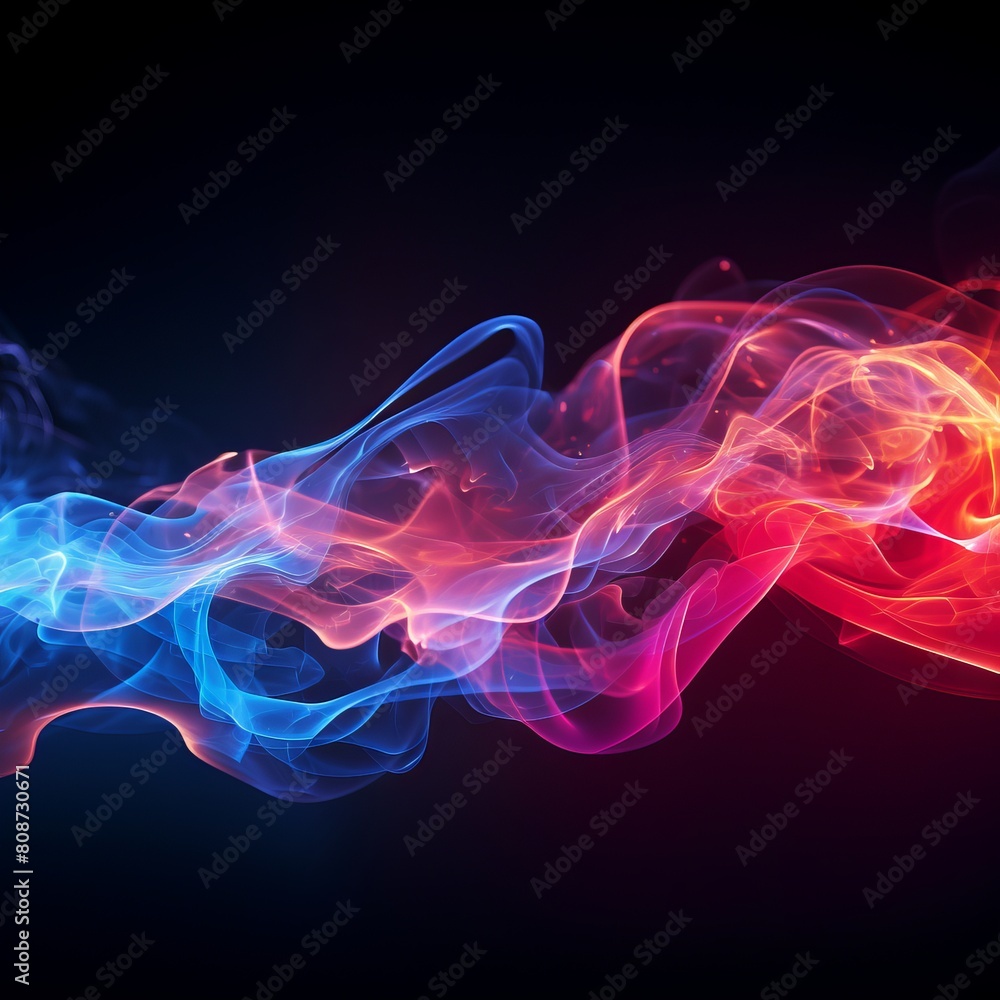The image shows a blue and red smoke. The image shows a blue and red smoke.