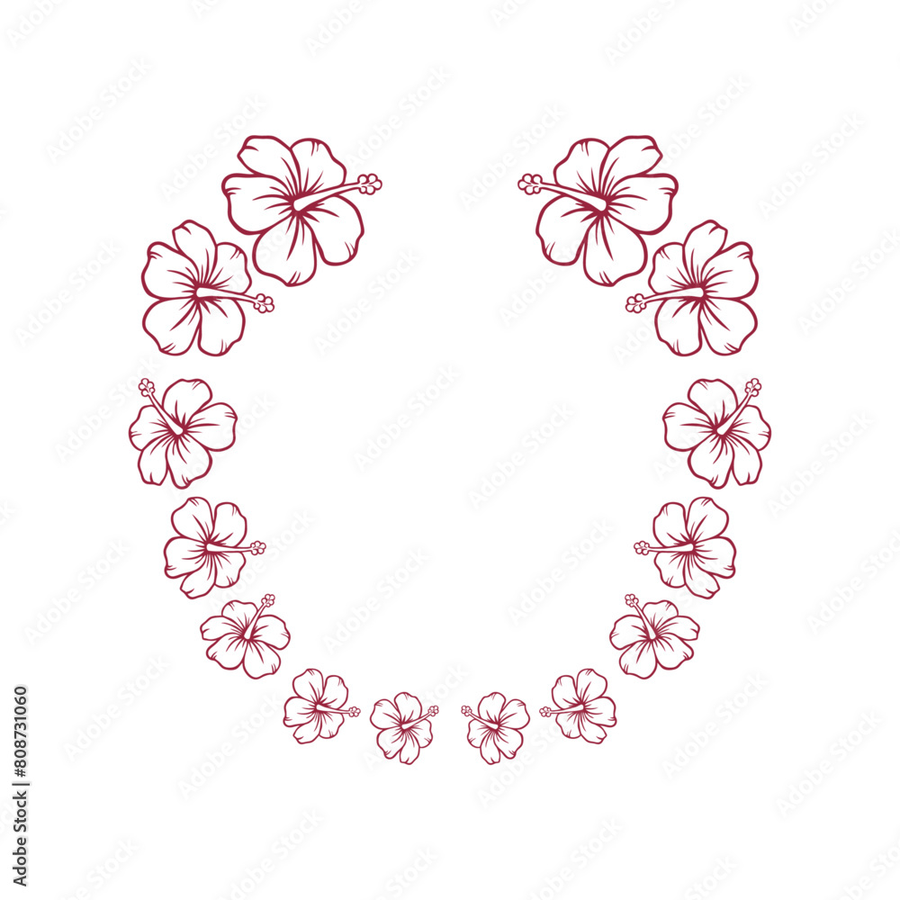 Logo vacaciones en Hawái. Silueta de flores de hibisco con líneas con forma de corona Logo vacaciones en Hawái. Silueta de flores de hibisco con líneas con forma de corona