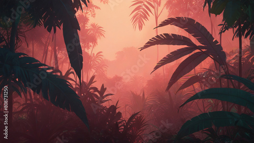 Mystical Dawn in a Lush Tropical Rainforest photo