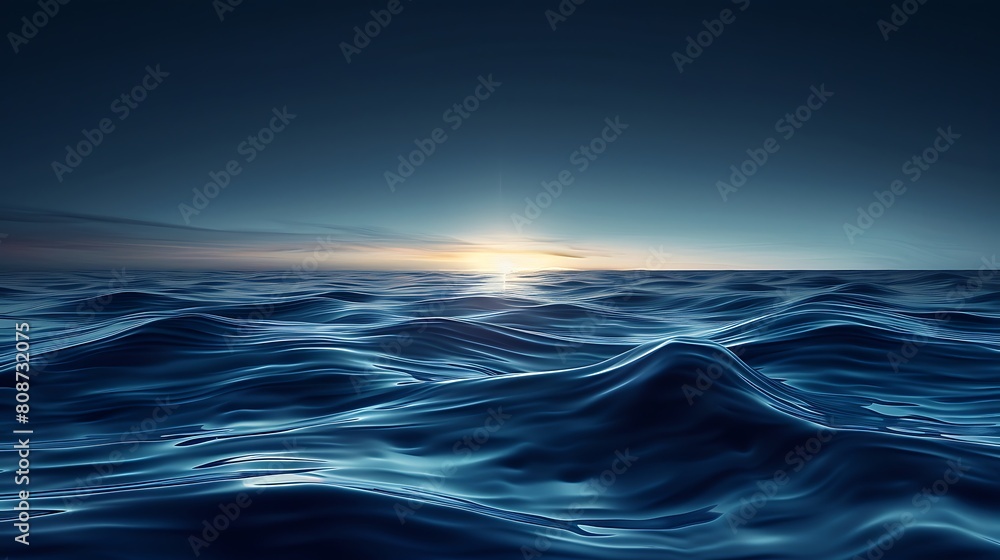 Obraz premium A minimalist depiction of the twilight ocean, focusing on the simplicity and depth of color from vibrant deep blues to intense black, reflecting the peaceful yet profound nature of the sea.