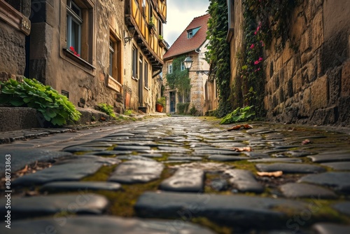 Cobblestone streets of an old European town, Historical cobblestone streets in  European town, Ai generated photo