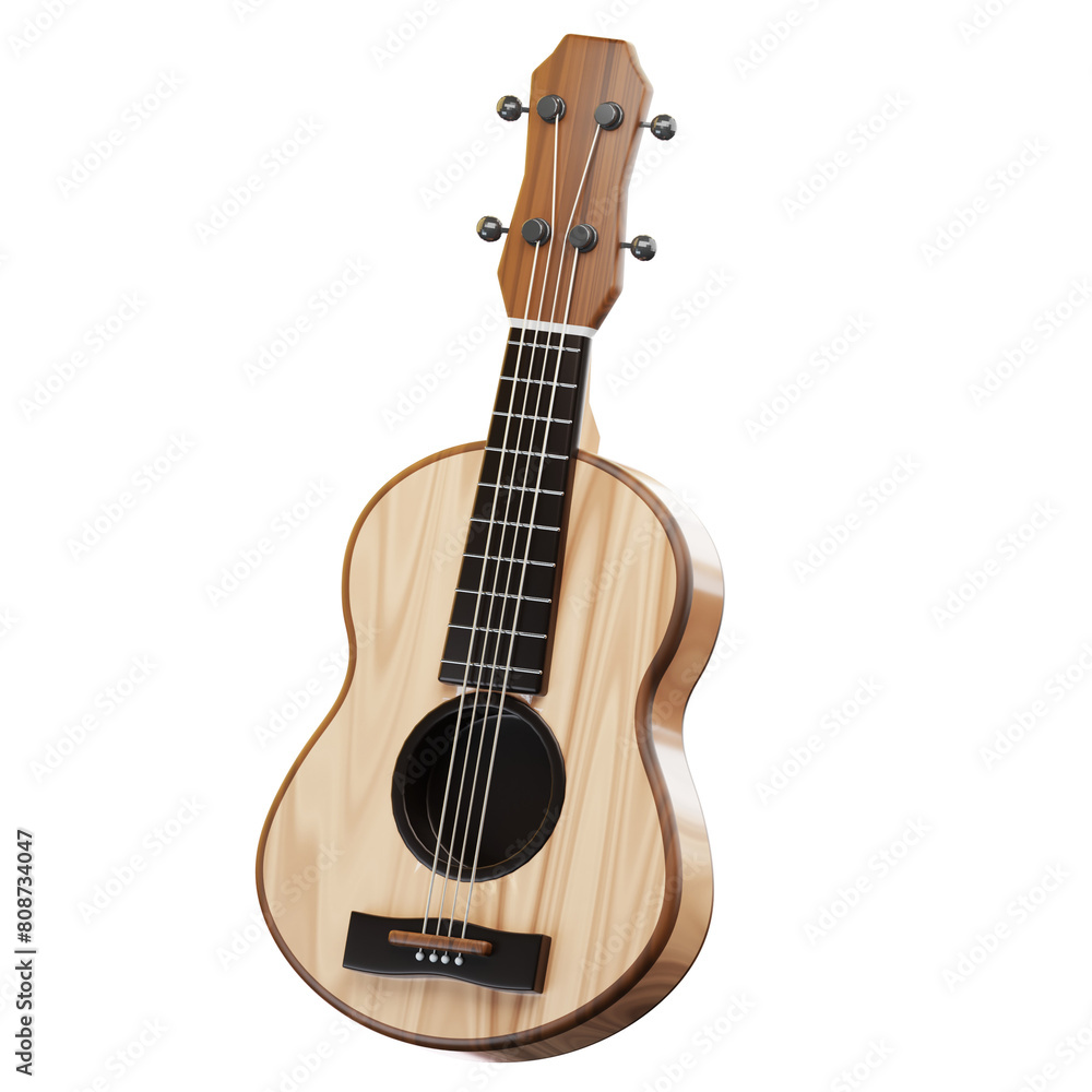 3D Icon Summer. ukulele. Isolated on transparant background. 3D illustration. High resolution