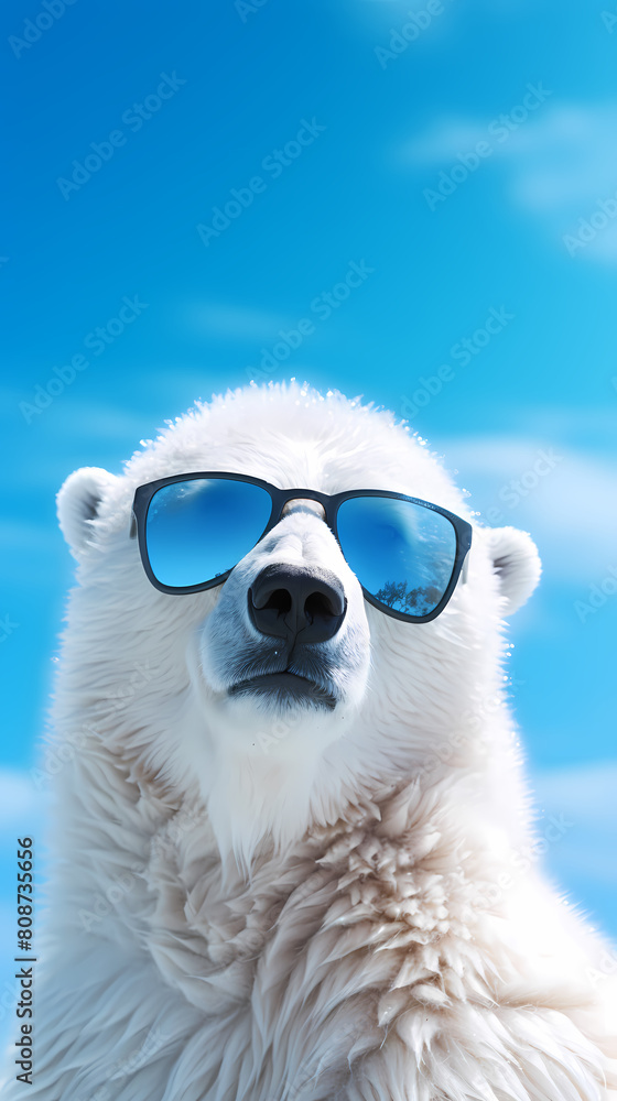 Polar bear portrait wearing sunglasses Polar bear portrait wearing sunglasses