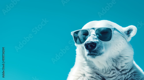 Polar bear portrait wearing sunglasses