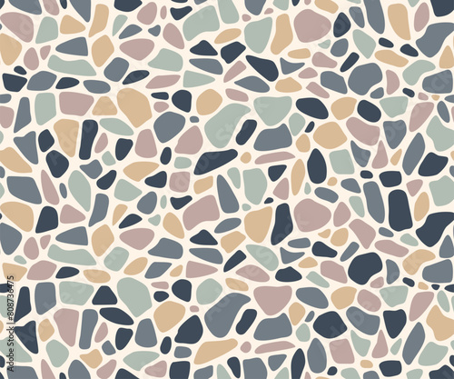 Gravel pebble mosaic stone pattern for tile or pavement background, vector texture. Gravel tile or ceramic cobblestone pavement pattern with soft edge pebbles and abstract irregular random fragments