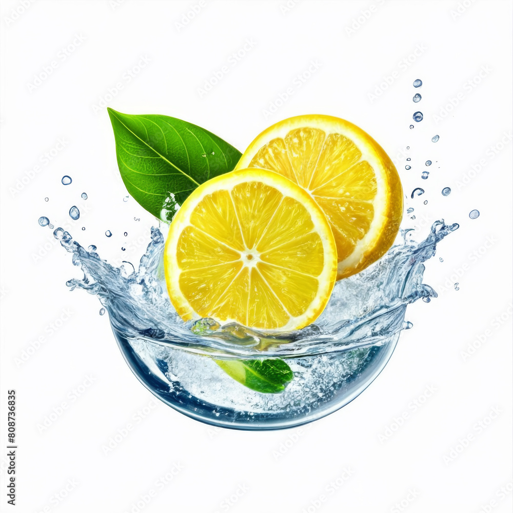 Fresh lemon in water splash isolated on white background with clipping path.