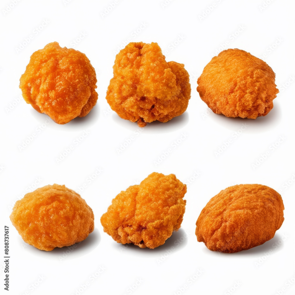 Fried chicken nuggets isolated on white background with clipping path. Fried chicken nuggets isolated on white background with clipping path.