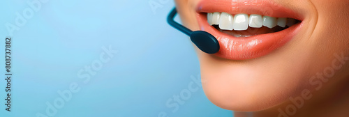 Image of mouth of consultant isolated on a blue background photo