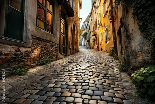 Cobblestone streets of an old European town  Historical cobblestone streets in  European town  Ai generated