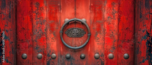 Chinese temple door with wooden locks