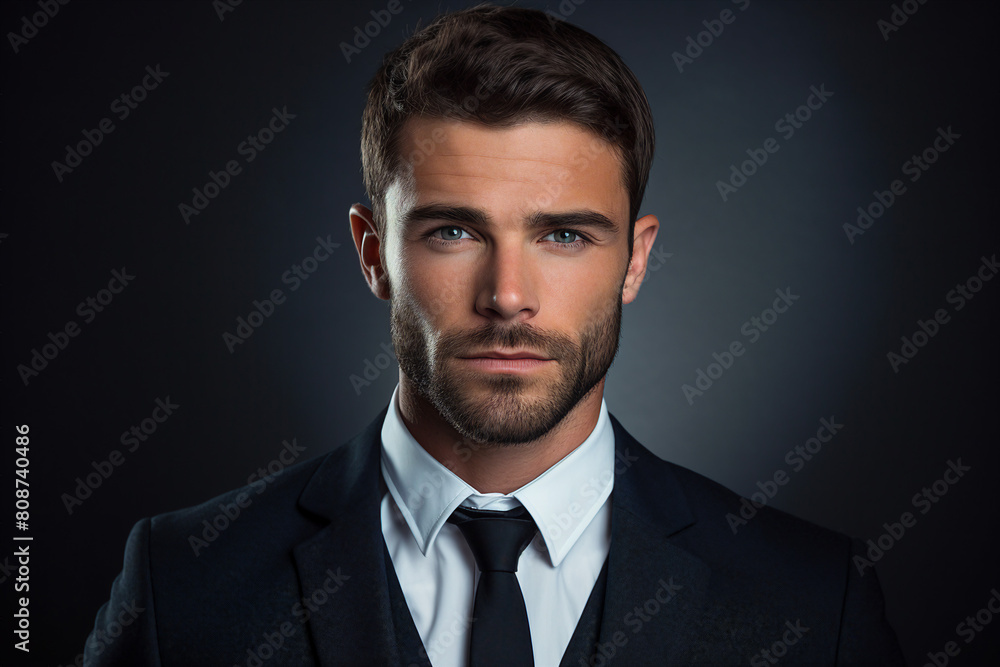Generative AI illustration of young confident elegant man in suit Generative AI illustration of young confident elegant man in suit