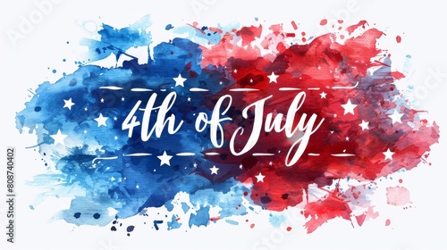 USA Happy 4th of July background - independence day holiday in United States of America. Abstract grunge watercolor paint splashes in flag colors with text. 