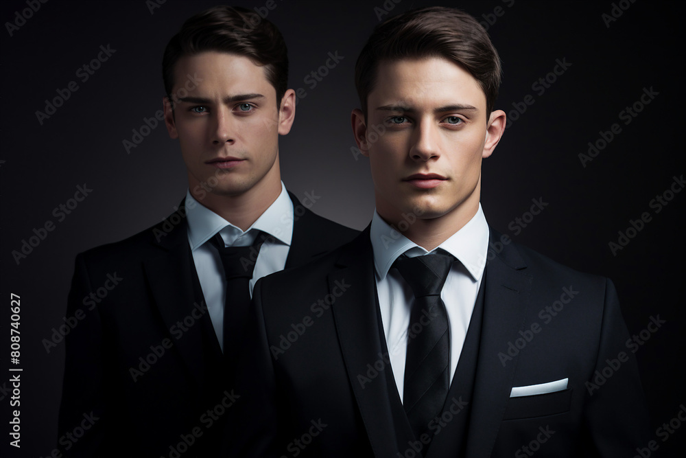 AI generated portrait of groomed handsome men dressed stylish suit for special event AI generated portrait of groomed handsome men dressed stylish suit for special event