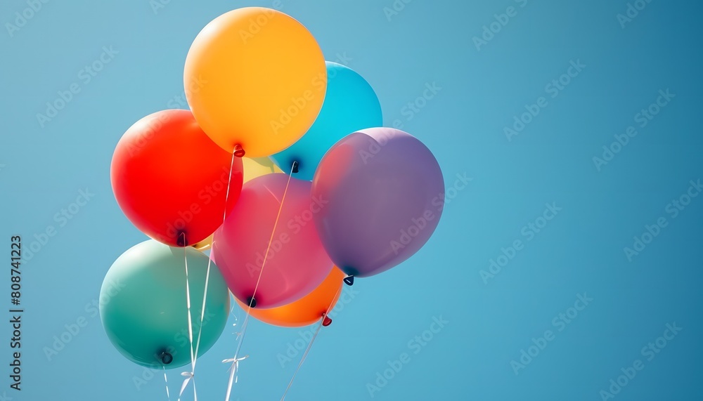 Vibrant Colorful Balloons Floating in Clear Sky Vibrant Colorful Balloons Floating in Clear Sky