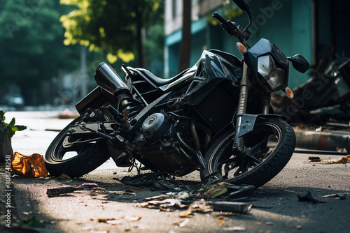 AI generated image of moto bike driver on road crash accident