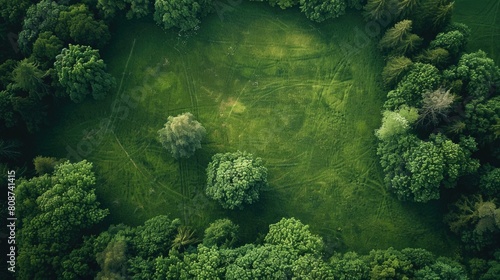 Aerial View Forest. Top View of Green Trees and Meadows