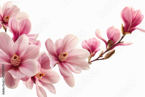 Flowers Border. Pink Magnolia Blossoms in Spring Row Border Decoration
