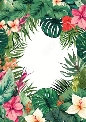 Card border: Tropical Frame With Flowers and Leaves