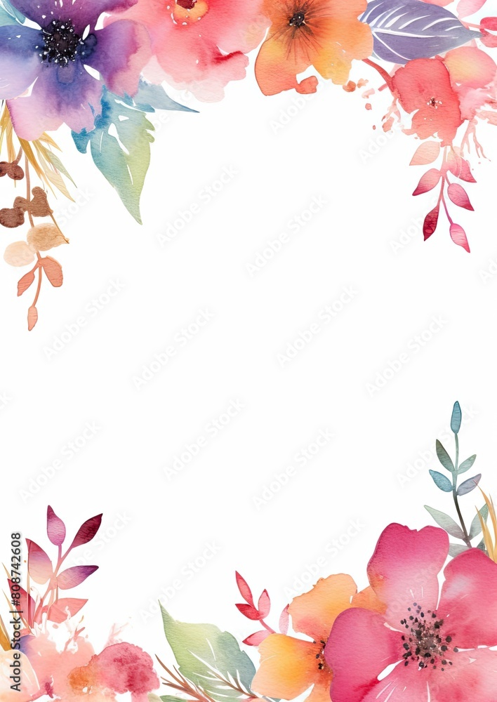 Card border: Watercolor Flower Border on White Background