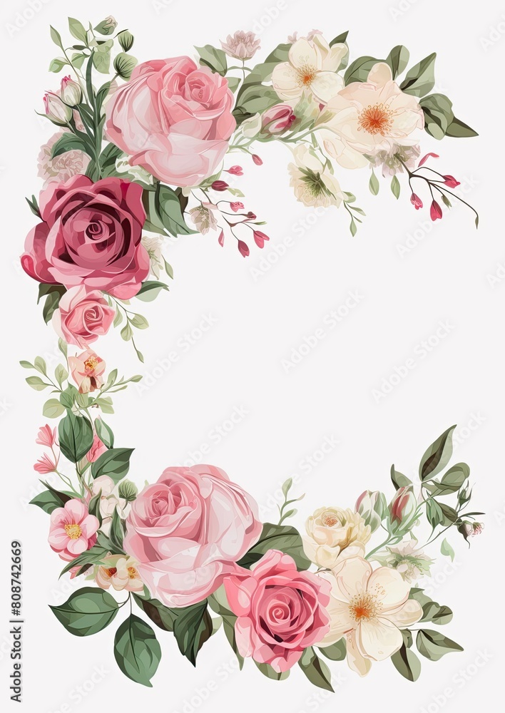 Card border: Pink and White Flowered Letter C on White Background