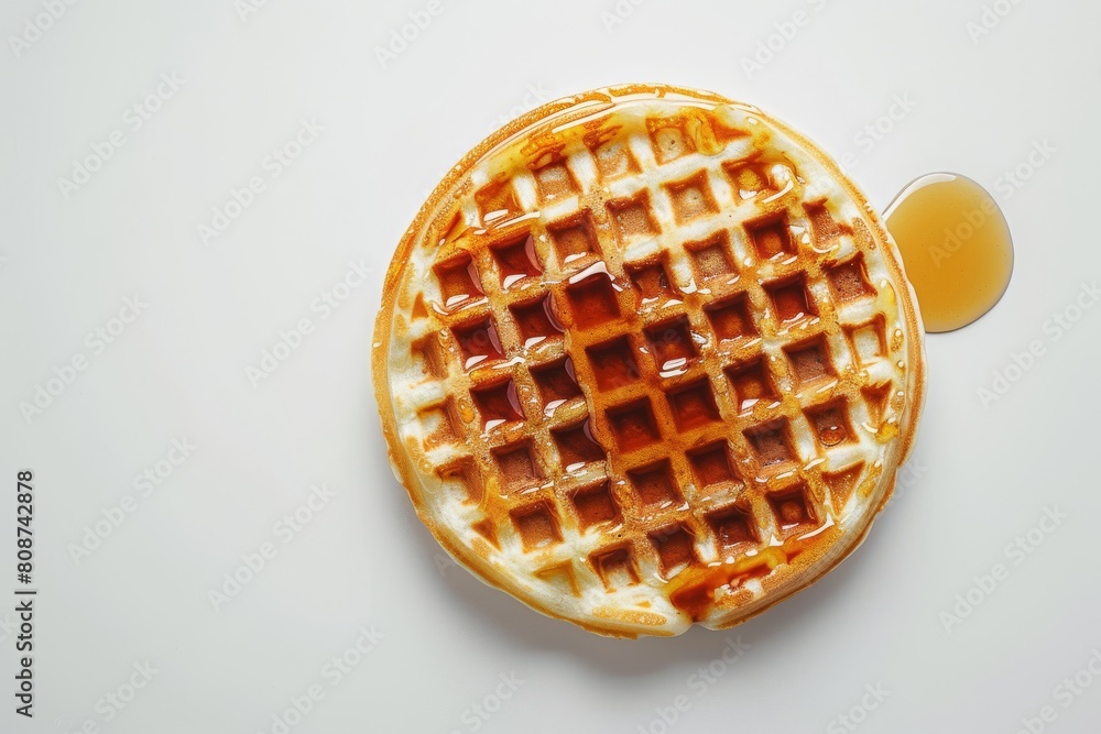 Top view of a waffle with mapple syrup on white background Top view of a waffle with mapple syrup on white background