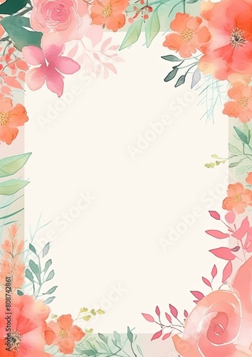 Card border  Pink Floral Frame With Green Leaves