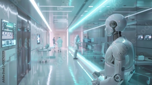 AI in Modern Healthcare, hyper-realistic depiction of AI managing hospital systems, dynamic visuals