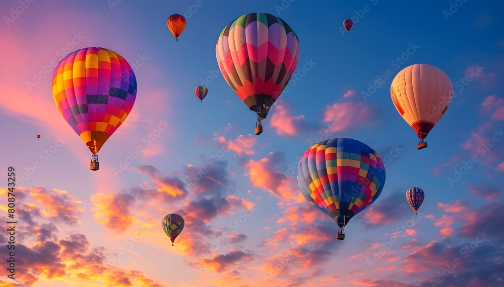 Fototapeta premium Colorful Hot Air Balloons in Sky at Sunset