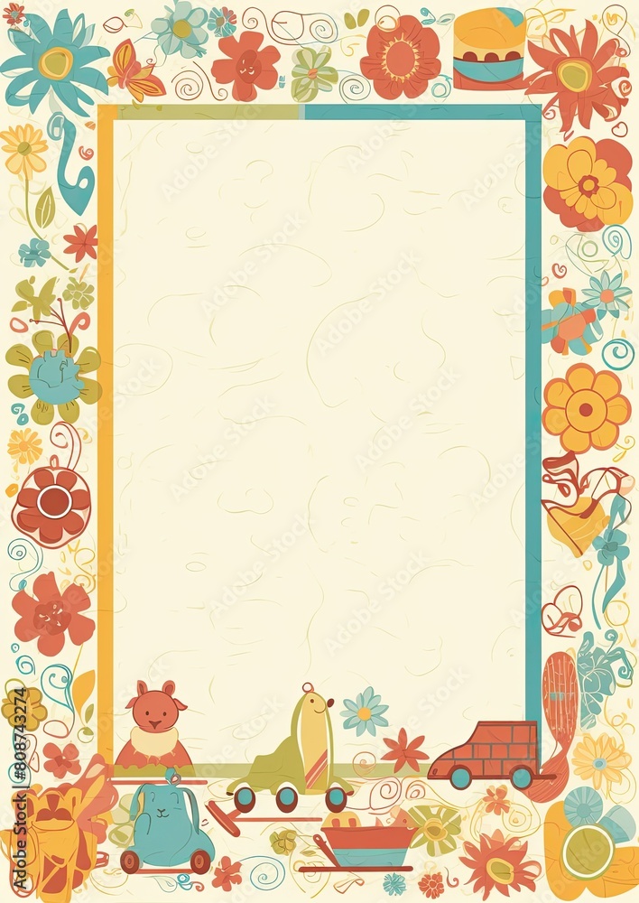 Card border: Picture Frame With Flowers and Cars Card border: Picture Frame With Flowers and Cars