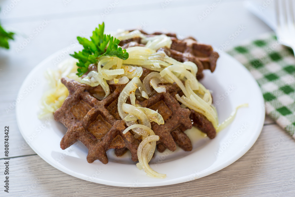 fried liver waffles with onions and herbs fried liver waffles with onions and herbs